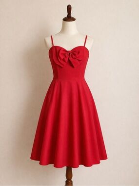 a new day Red Bow-Front Midi Fit-and-Flare Dress NWT